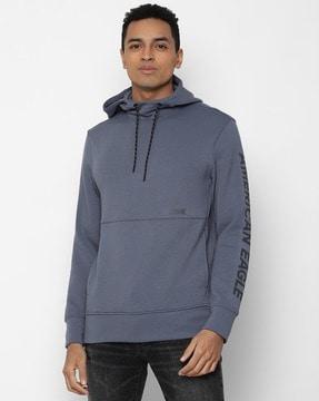 brand print panelled hoodie with insert pockets