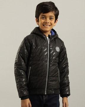 brand print puffer jacket with insert pockets