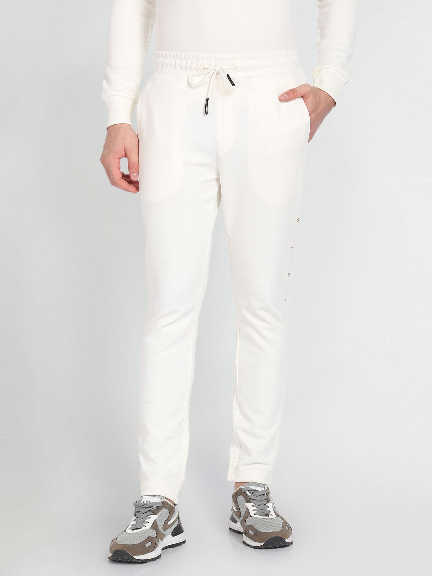 brand print solid white joggers