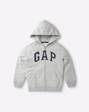 brand print zip-front hoodie