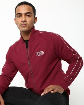 brand print zip-front sweatshirt with insert pockets