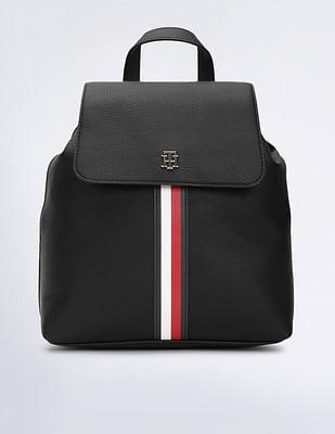 brand stripe flap closure backpack