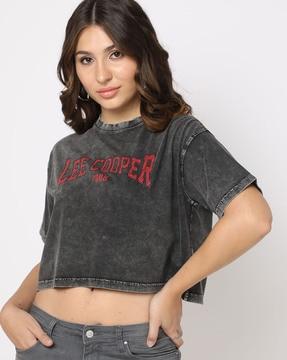 brand applique crew-neck crop t-shirt