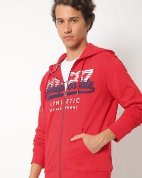 brand applique-embroidered hoodie with split-kangaroo pocket