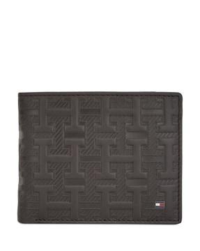 brand debossed leather bi-fold wallet