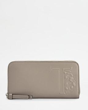 brand embossed zip-around wallet