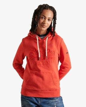 brand embroidered hoodie with kangaroo pocket