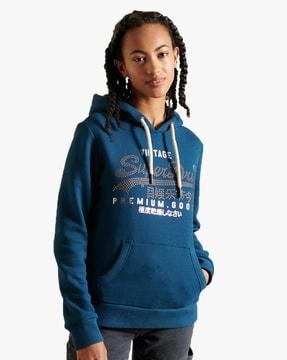 brand embroidered hoodie with kangaroo pocket