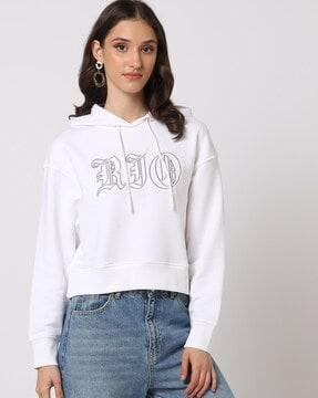 brand embroidered hoodie with ribbed hem