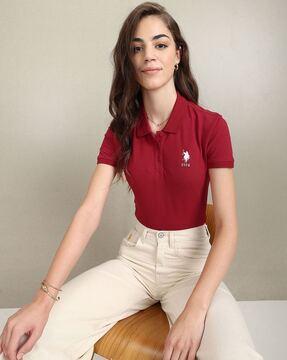 brand embroidered pique polo t-shirt