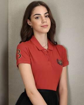 brand embroidered pique polo t-shirt