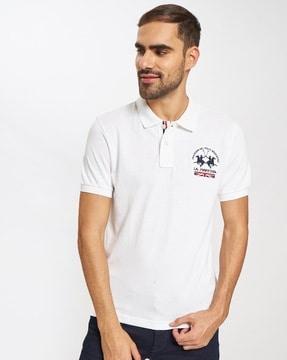 brand embroidered polo t-shirt with spread collar