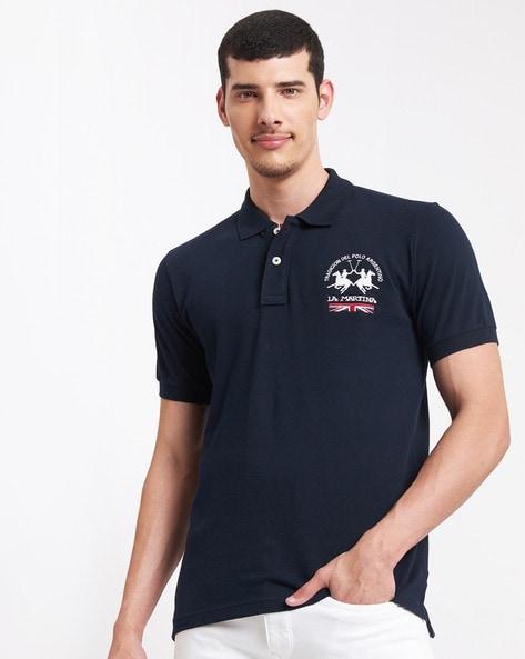 brand embroidered polo t-shirt with spread collar