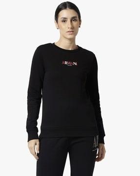 brand embroidered regular fit crew-neck sweatshirt