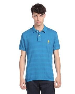 brand embroidered striped polo t-shirt