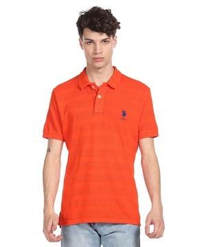 brand embroidered striped polo t-shirt