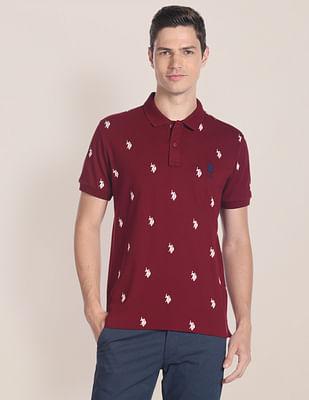 brand logo print slim fit polo shirt