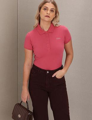 brand logo solid pique polo shirt