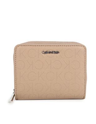 brand monogram zipper closure wallet