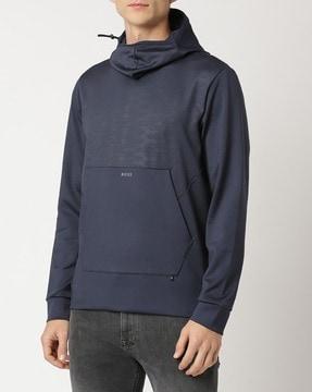 brand pattern hoodie with kangaroo pocket