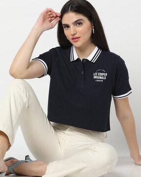 brand print cotton polo t-shirt