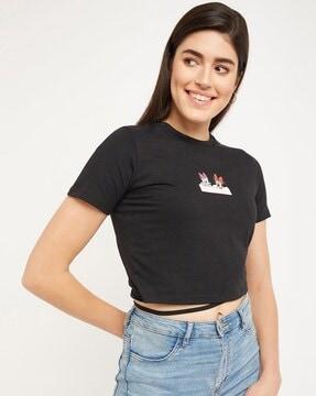 brand print crew-neck crop top