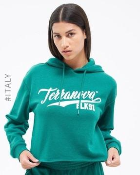 brand print crop hoodie