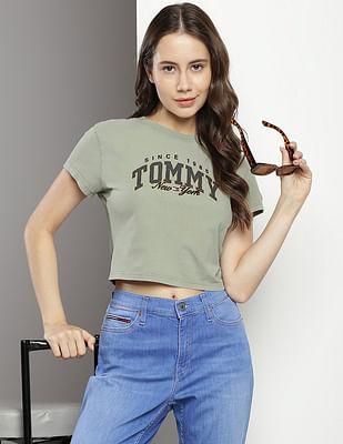 brand print cropped t-shirt