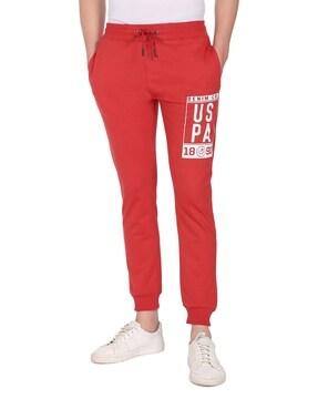 brand print elasticated waist joggers