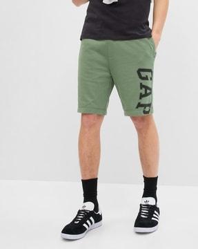 brand print flat-front shorts