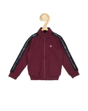 brand print front zip-closer jacket