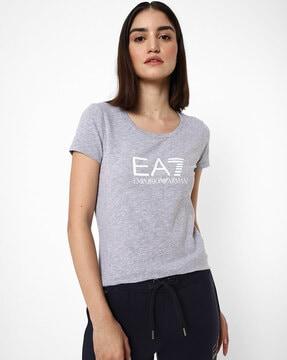 brand print heathered round-neck t-shirt