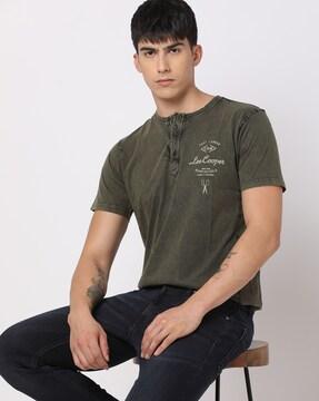 brand print henley t-shirt