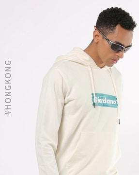 brand print hooded sweatshirt with kangaroo pockets