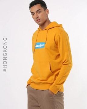 brand print hooded sweatshirt with kangaroo pockets