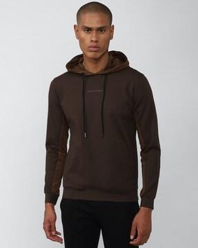 brand print hoodie with inset pockets