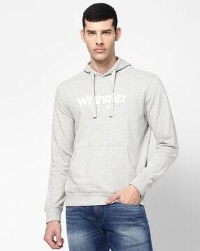 brand print hoodie with kangaroo pocket