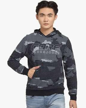 brand print hoodie with kangaroo pocket