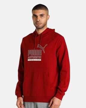 brand print hoodie with kangaroo pocket