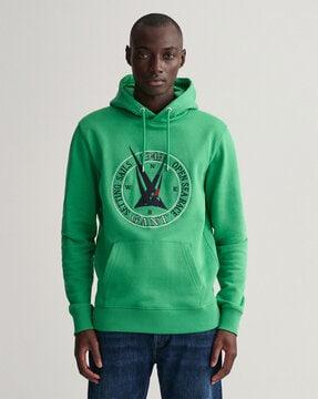 brand print hoodie with kangaroo pocket