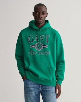 brand print hoodie with kangaroo pocket