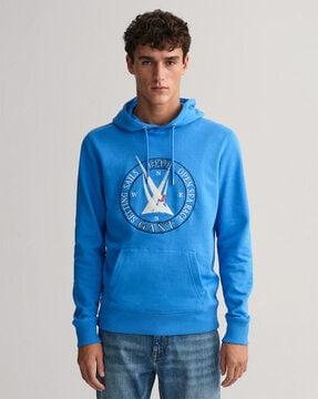 brand print hoodie with kangaroo pocket