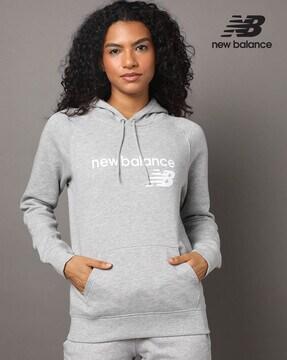 brand print hoodie with kangaroo pocket