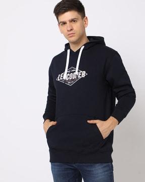 brand print hoodie with kangaroo pockets