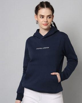 brand print hoodie with ribbed hems