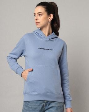brand print hoodie with ribbed hems