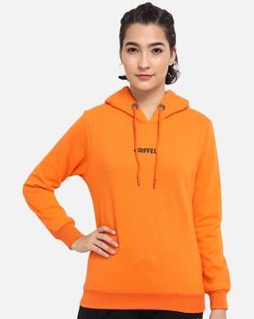 brand print hoodie with ribbed hems