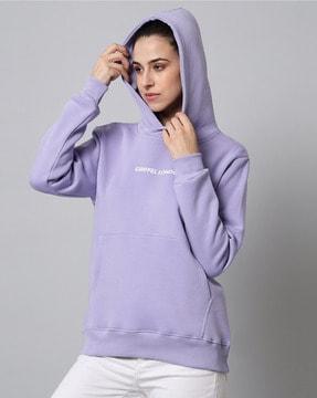 brand print hoodie with ribbed hems