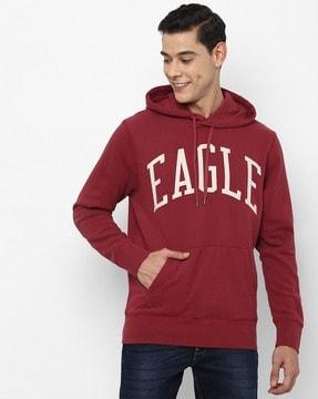 brand print hoodie with split-kangaroo pockets