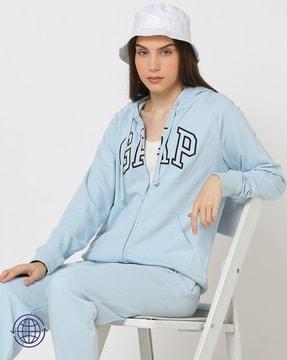 brand print hoodie with split-kangaroo pockets